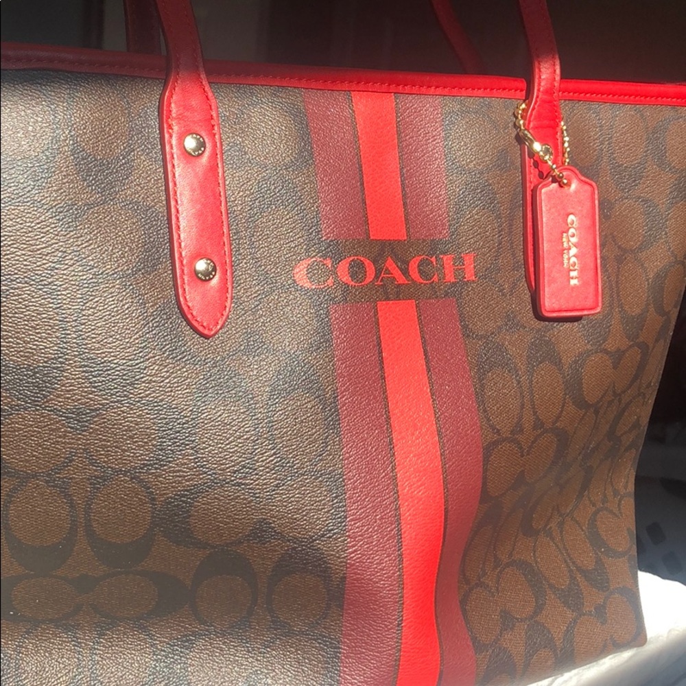 Coach Bag with Red Varsity Stripes